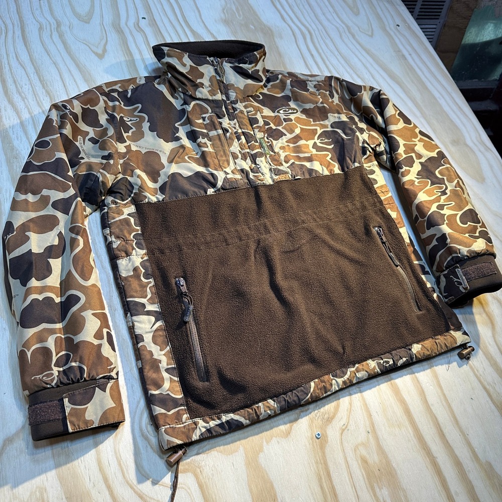Drake Old School duck  Camo Kids S 4/6 Hunting Pullover Quarter Zip Brown Tan